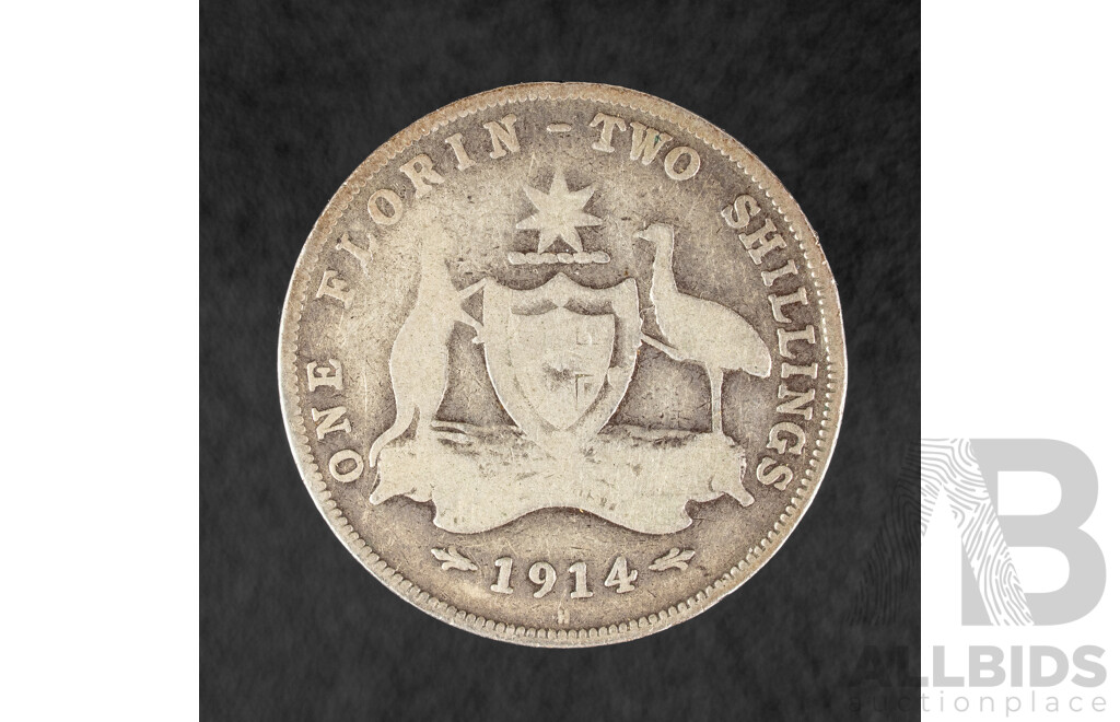 Australian 1914H KGV Silver Florin .925