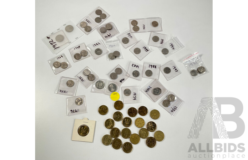 Collection of Australian Coins Including Twenty Commemorative One Dollars Including 2001 Federation, 2003 Women's Suffrage, 2005 WW2 End, 2007 APEC, 2008 Scouts Centenary................