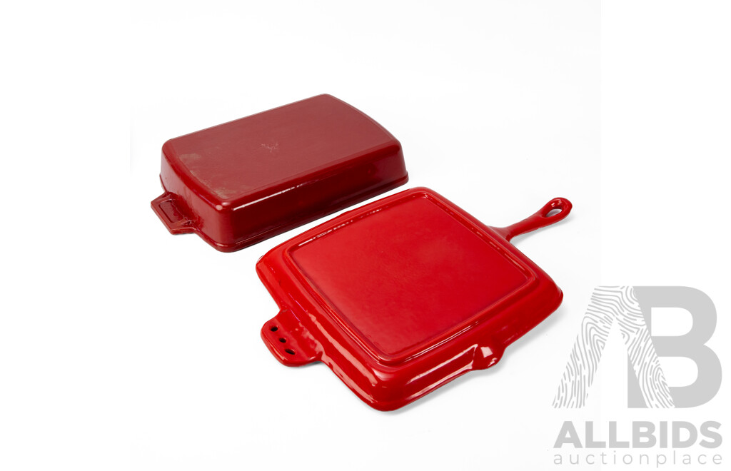 Cast Iron Enameled Ribbed Fry Pan and Baking Dish