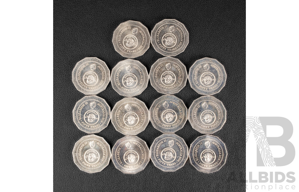 Fourteen Australian 2016 Ten Cent Pieces, Fifty Years of Decimal Currency