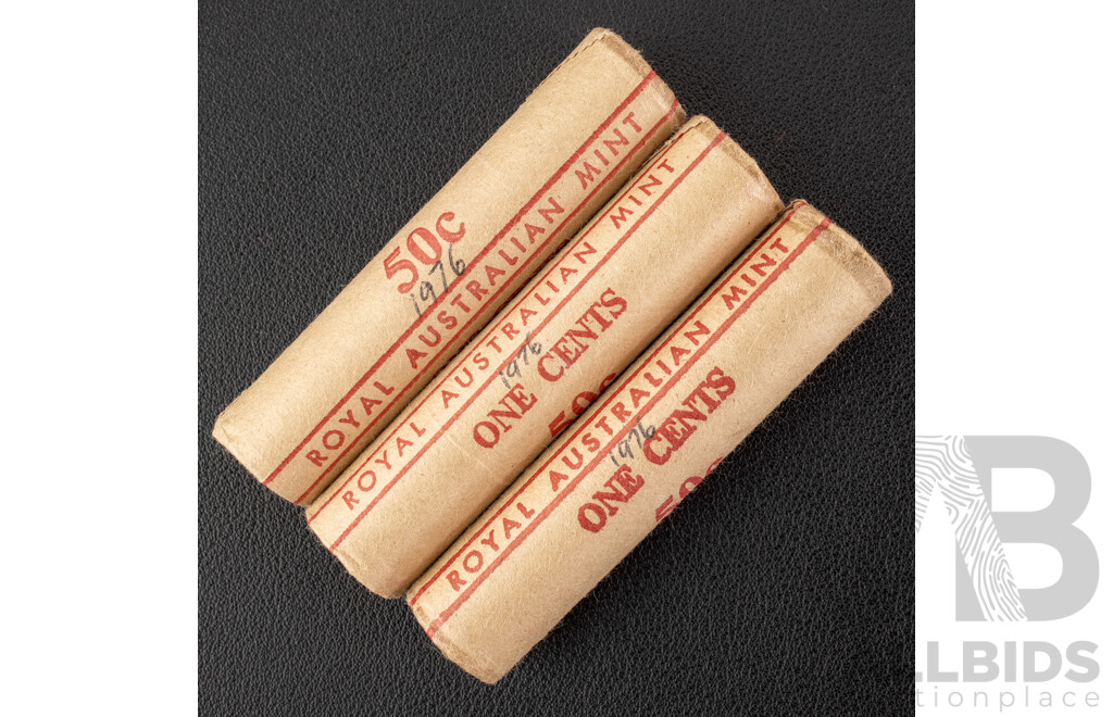 Three Australian RAM 1976 One Cent Coin Rolls