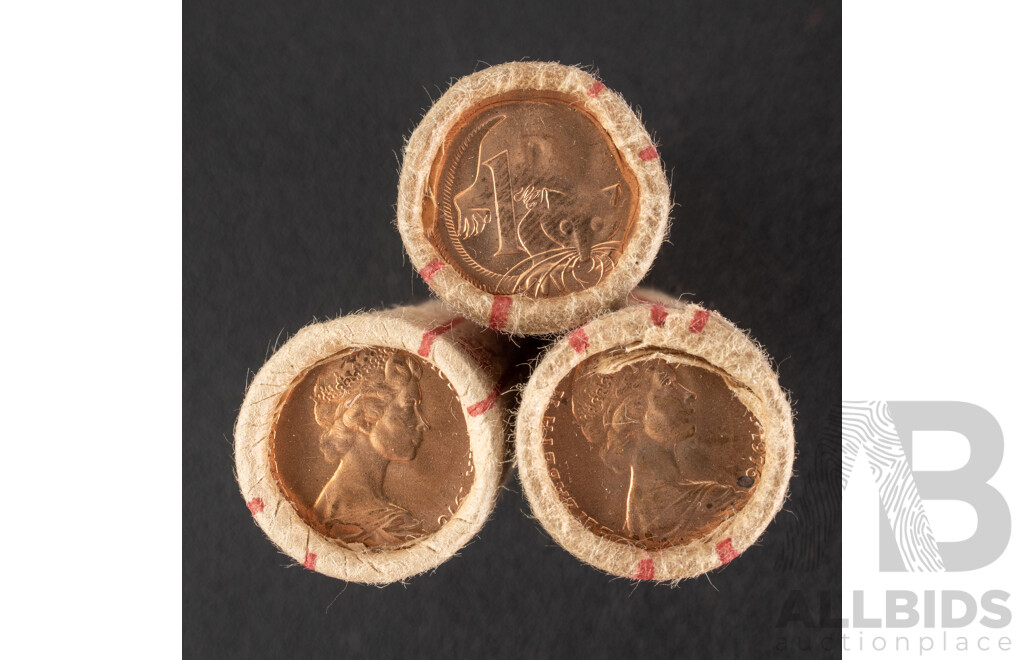 Three Australian RAM 1976 One Cent Coin Rolls