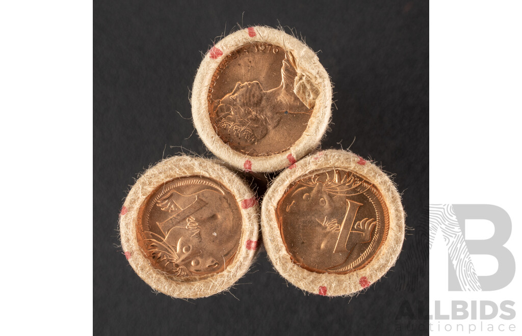 Three Australian RAM 1976 One Cent Coin Rolls