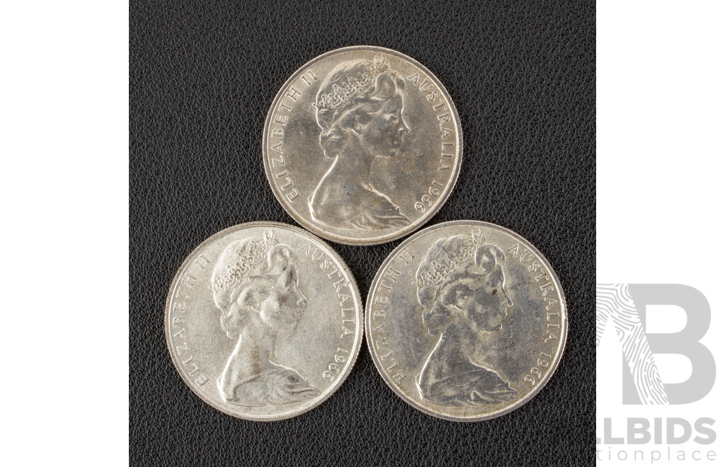 Three Australian 1966 Round Silver Fifty Cent Coins .800