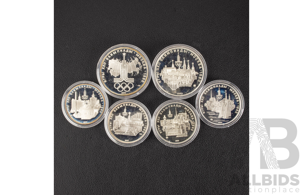 USSR 1977 Silver Six Coin Proof Set, 1980 Moscow Games of the XXII Olympiad .900