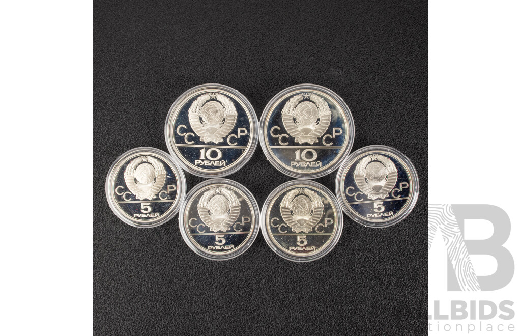 USSR 1977 Silver Six Coin Proof Set, 1980 Moscow Games of the XXII Olympiad .900