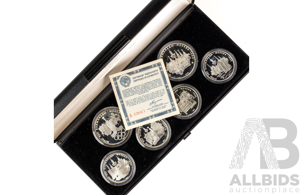 USSR 1977 Silver Six Coin Proof Set, 1980 Moscow Games of the XXII Olympiad .900