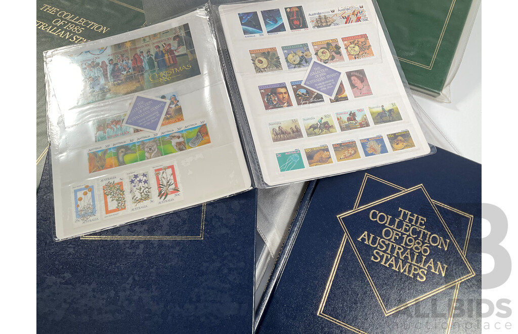 Five Australian Annual Stamp Albums Including 1982, 1985(2) 1986(2)