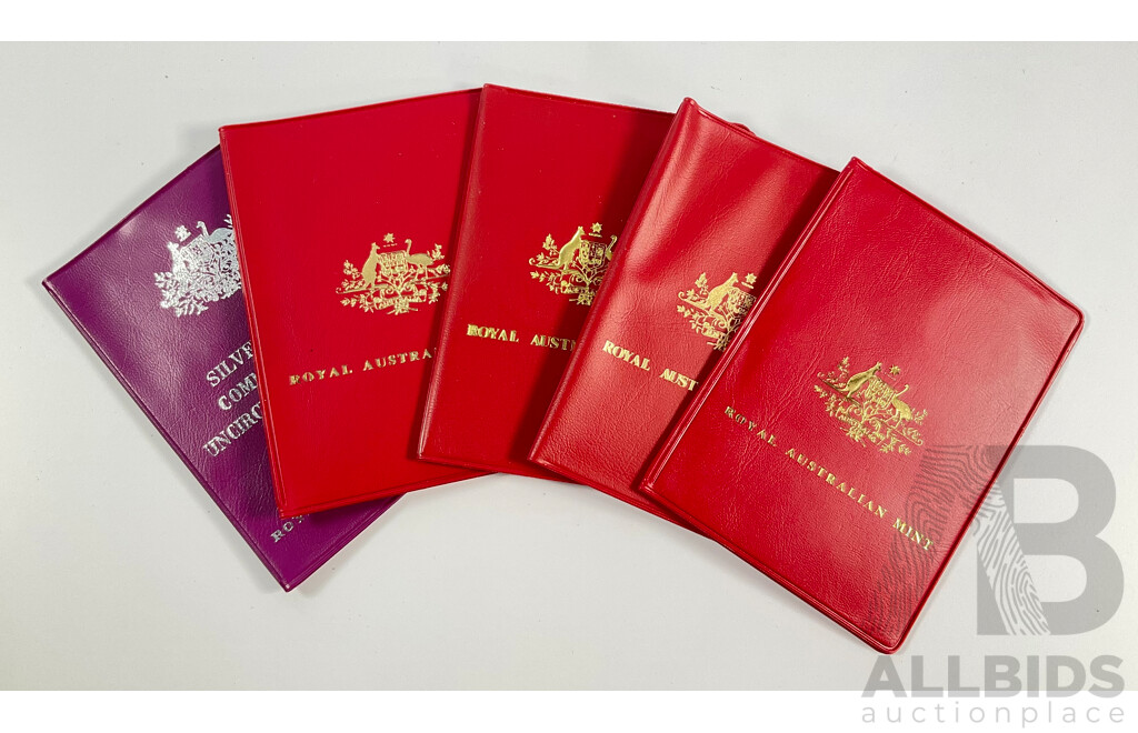 Five Australian RAM UNC Coin Sets, 1977, 1978, 1979, 1980, 1981