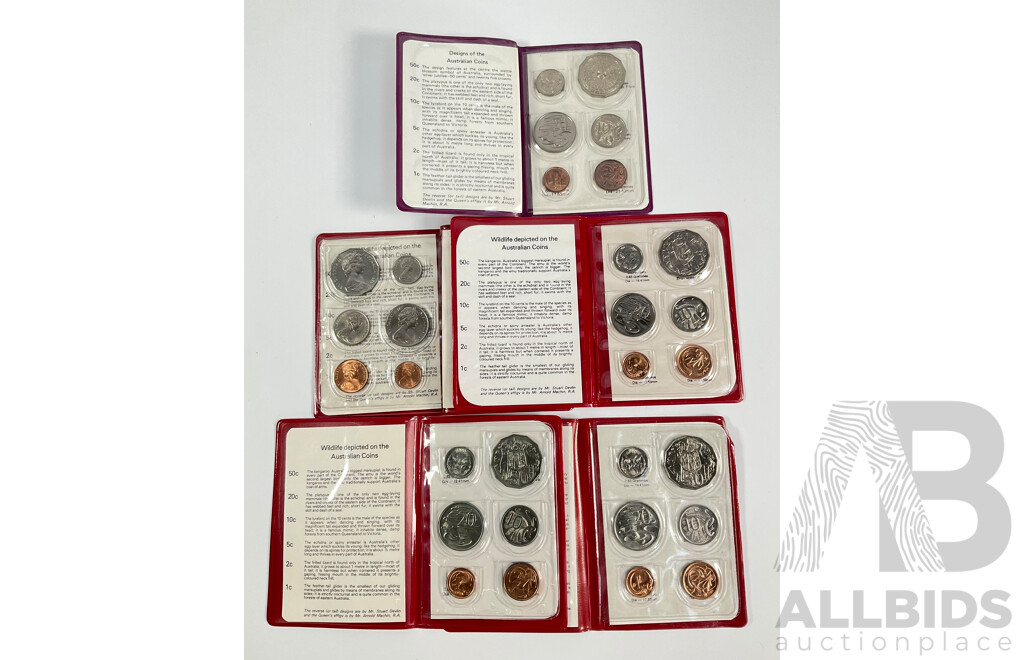 Five Australian RAM UNC Coin Sets, 1977, 1978, 1979, 1980, 1981