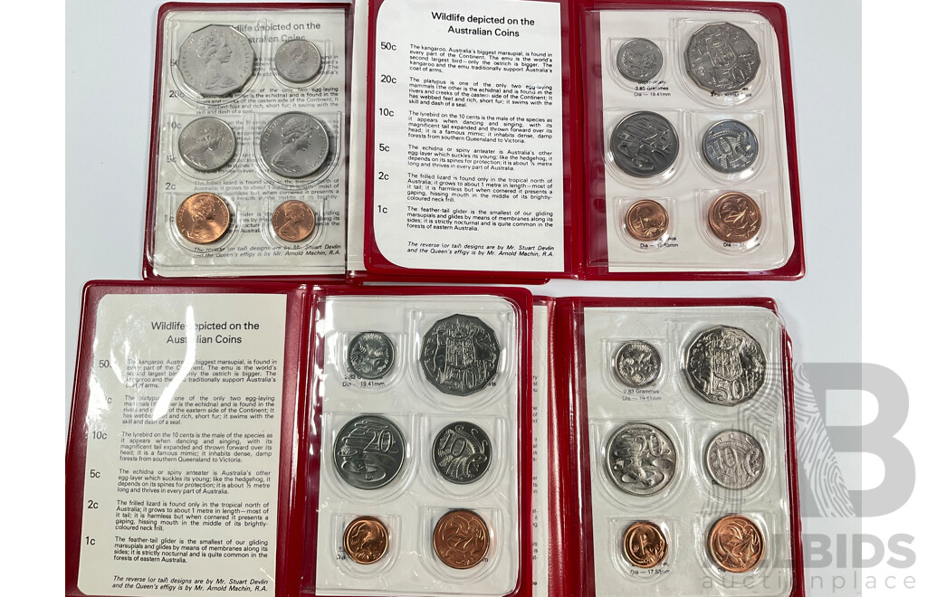 Five Australian RAM UNC Coin Sets, 1977, 1978, 1979, 1980, 1981