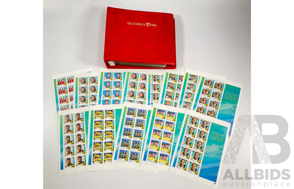 Thirteen Australian 2000 Olympics Stamp Mini Sheets - Face Value $58 with USA 1984 Los Angles Olympic Games First Day Covers Album