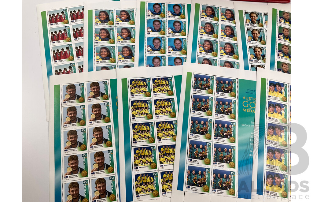 Thirteen Australian 2000 Olympics Stamp Mini Sheets - Face Value $58 with USA 1984 Los Angles Olympic Games First Day Covers Album