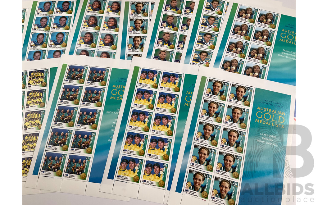 Thirteen Australian 2000 Olympics Stamp Mini Sheets - Face Value $58 with USA 1984 Los Angles Olympic Games First Day Covers Album