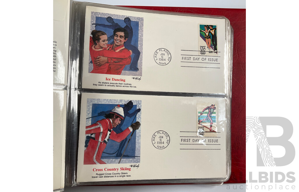 Thirteen Australian 2000 Olympics Stamp Mini Sheets - Face Value $58 with USA 1984 Los Angles Olympic Games First Day Covers Album