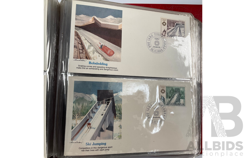 Thirteen Australian 2000 Olympics Stamp Mini Sheets - Face Value $58 with USA 1984 Los Angles Olympic Games First Day Covers Album