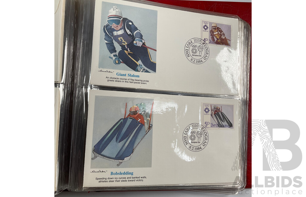 Thirteen Australian 2000 Olympics Stamp Mini Sheets - Face Value $58 with USA 1984 Los Angles Olympic Games First Day Covers Album