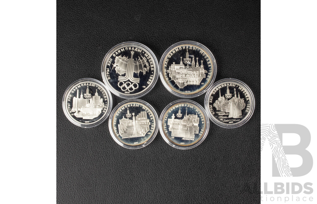 USSR 1977 Silver Six Coin Proof Set, 1980 Moscow Games of the XXII Olympiad .900