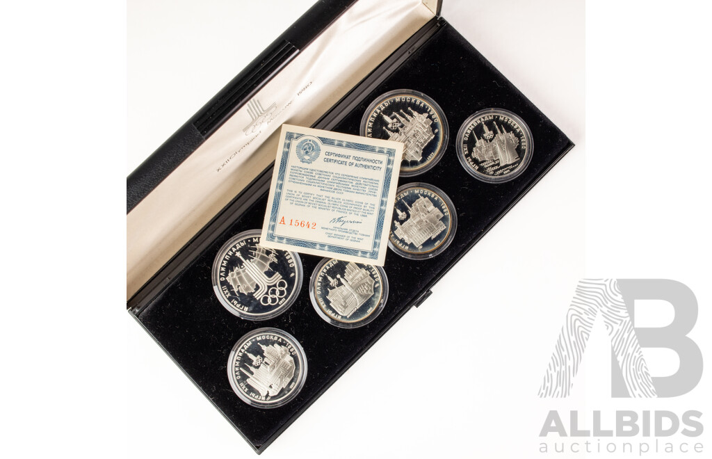 USSR 1977 Silver Six Coin Proof Set, 1980 Moscow Games of the XXII Olympiad .900