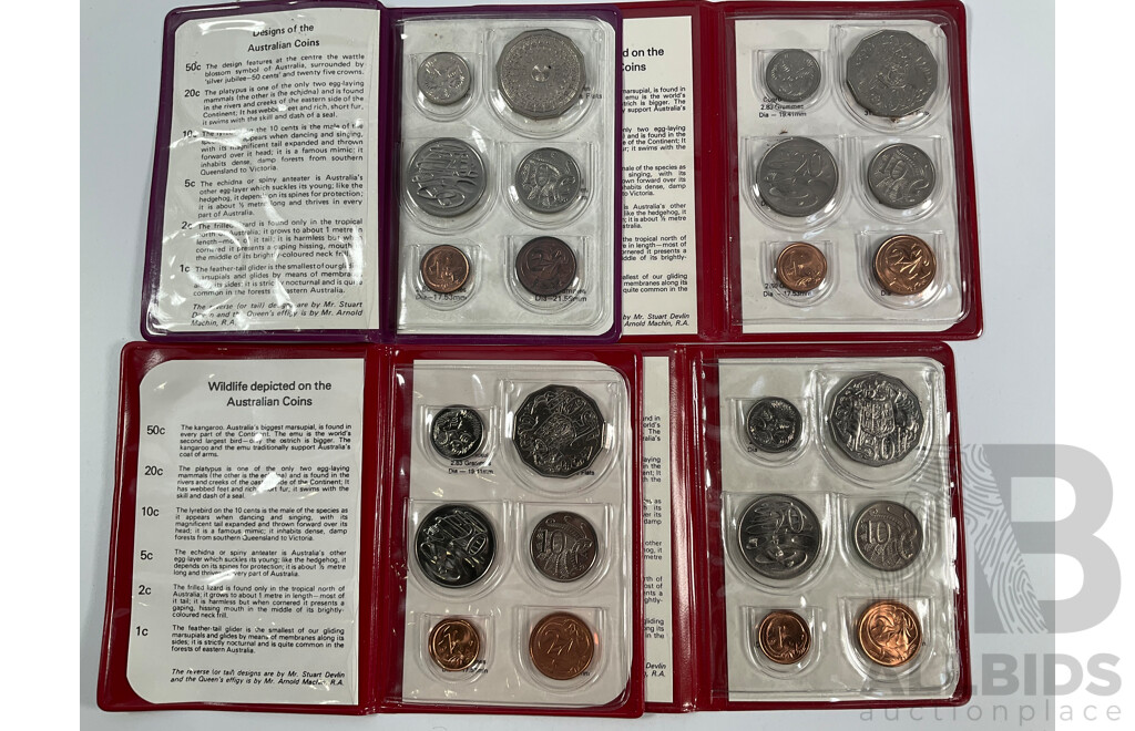 Four Australian RAM UNC Coin Sets, 1977, 1978, 1979, 1981