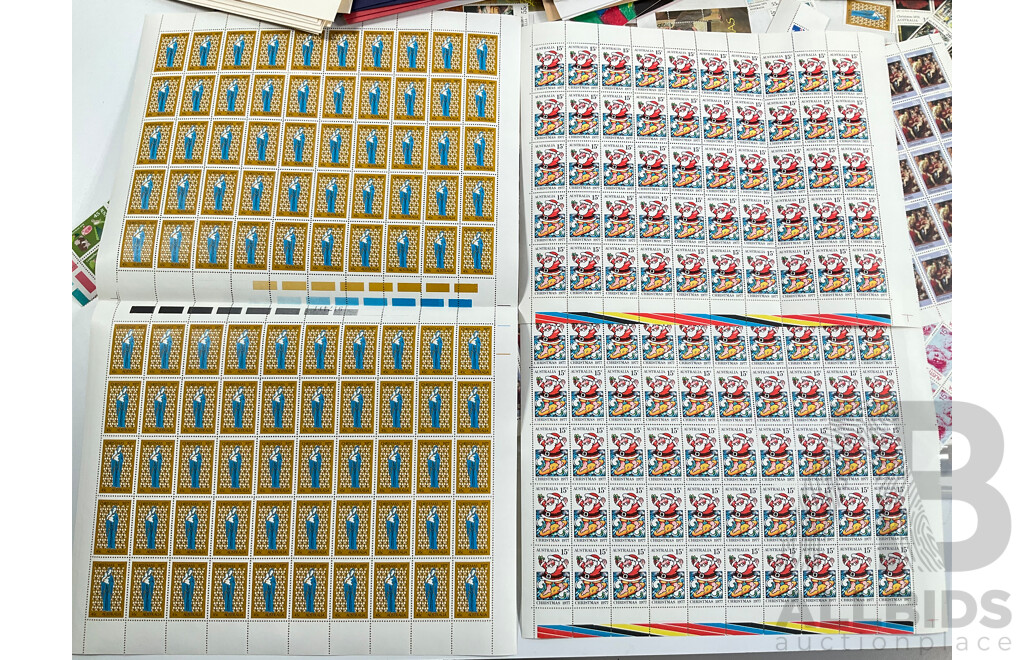 Assortment of Australian Predecimal, 1970's/80's Mint Stamp Sheets and Blocks, Stamp Packs and First Day Covers with Cancelled Vintage International Stamps