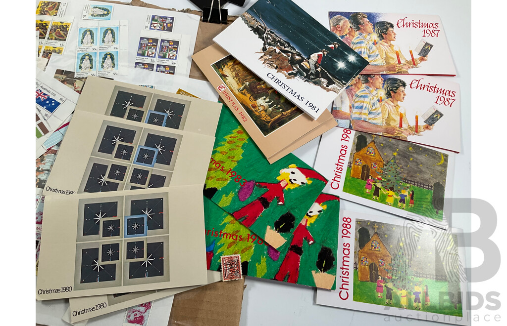 Assortment of Australian Predecimal, 1970's/80's Mint Stamp Sheets and Blocks, Stamp Packs and First Day Covers with Cancelled Vintage International Stamps