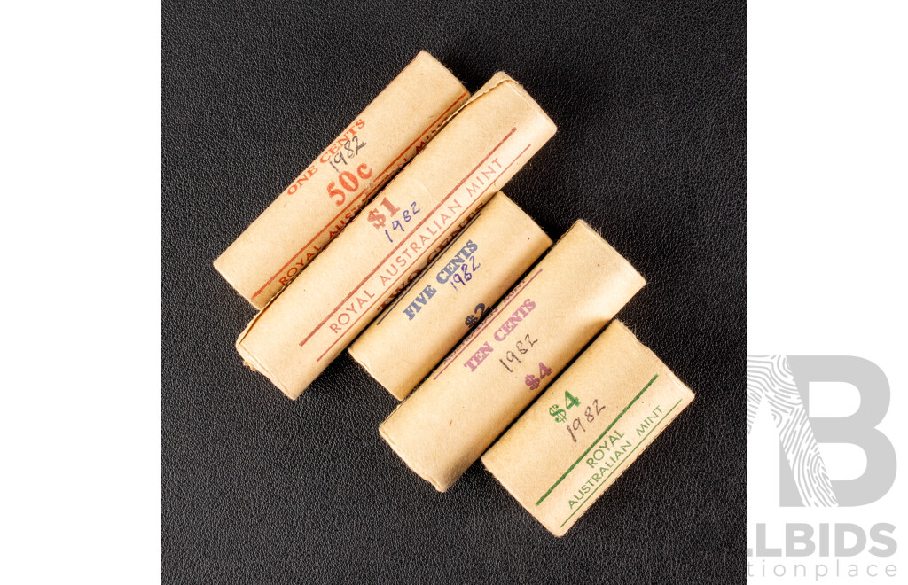 Australian RAM UNC 1982 One, Two, Five, Ten, Twenty Cent Coin Rolls