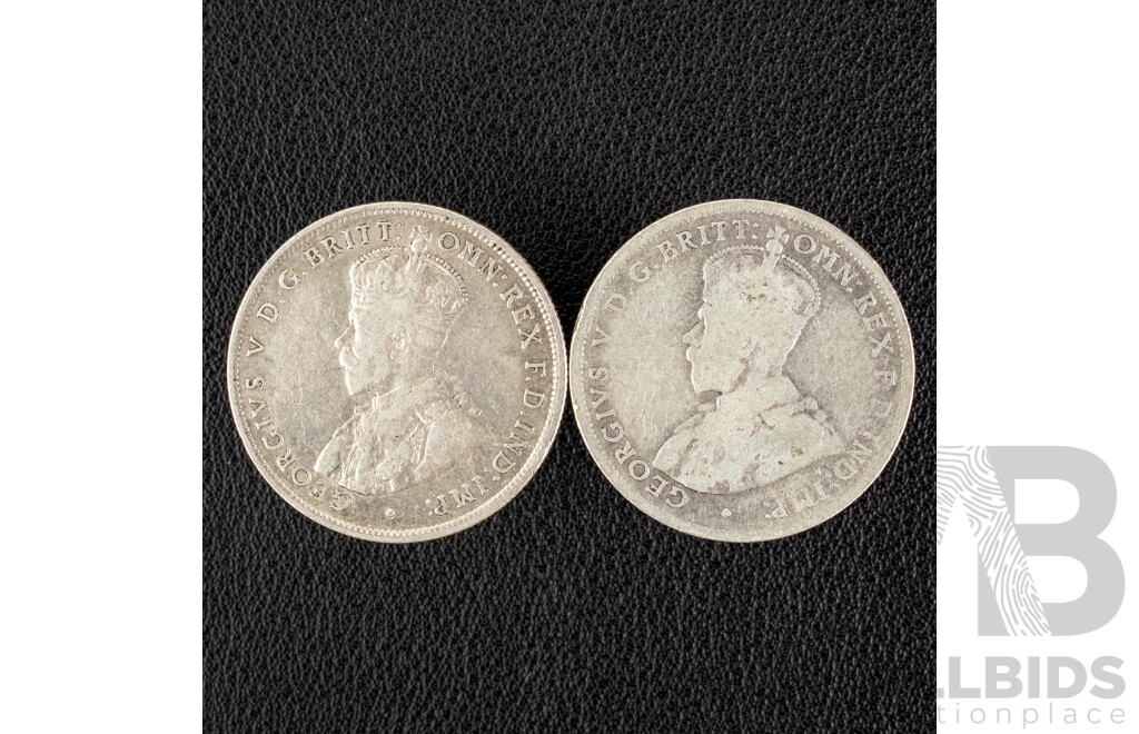 Two Australian KGV Silver Florins, 1915 and 1916M .925