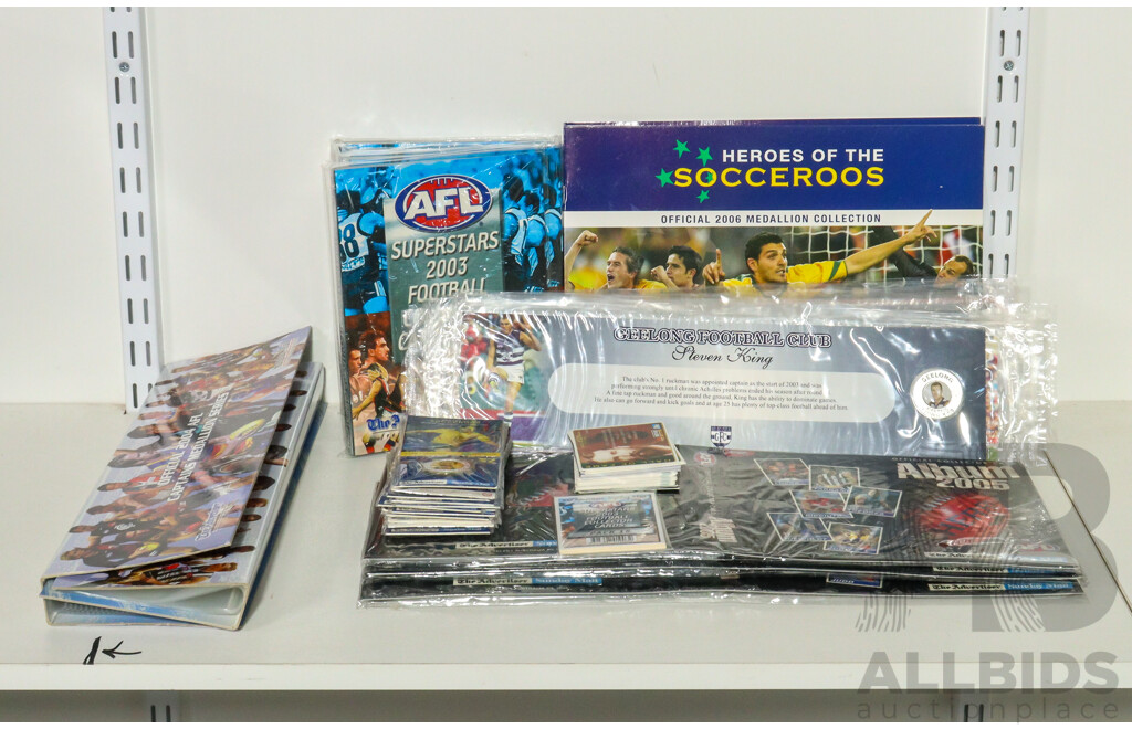 Collection of 2000's Sunday Mail AFL and Socceroos Collector Cards and Medallions