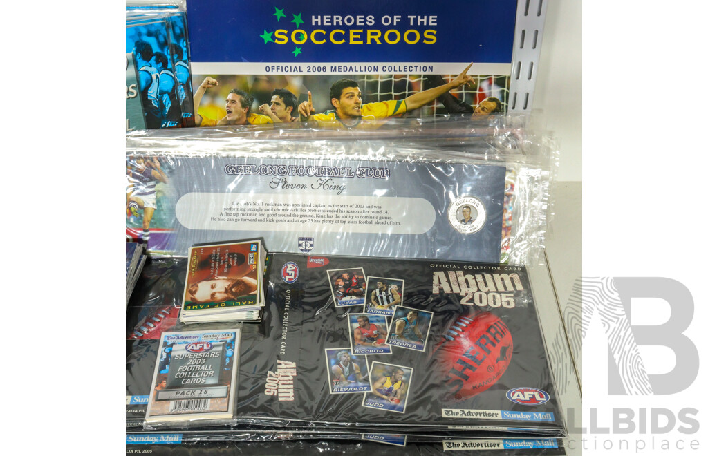 Collection of 2000's Sunday Mail AFL and Socceroos Collector Cards and Medallions