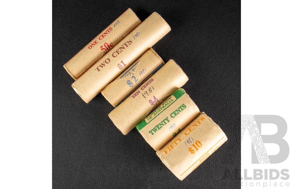Australian RAM UNC 1981 One, Two, Five, Ten, Twenty, Fifty Cent Coin Rolls