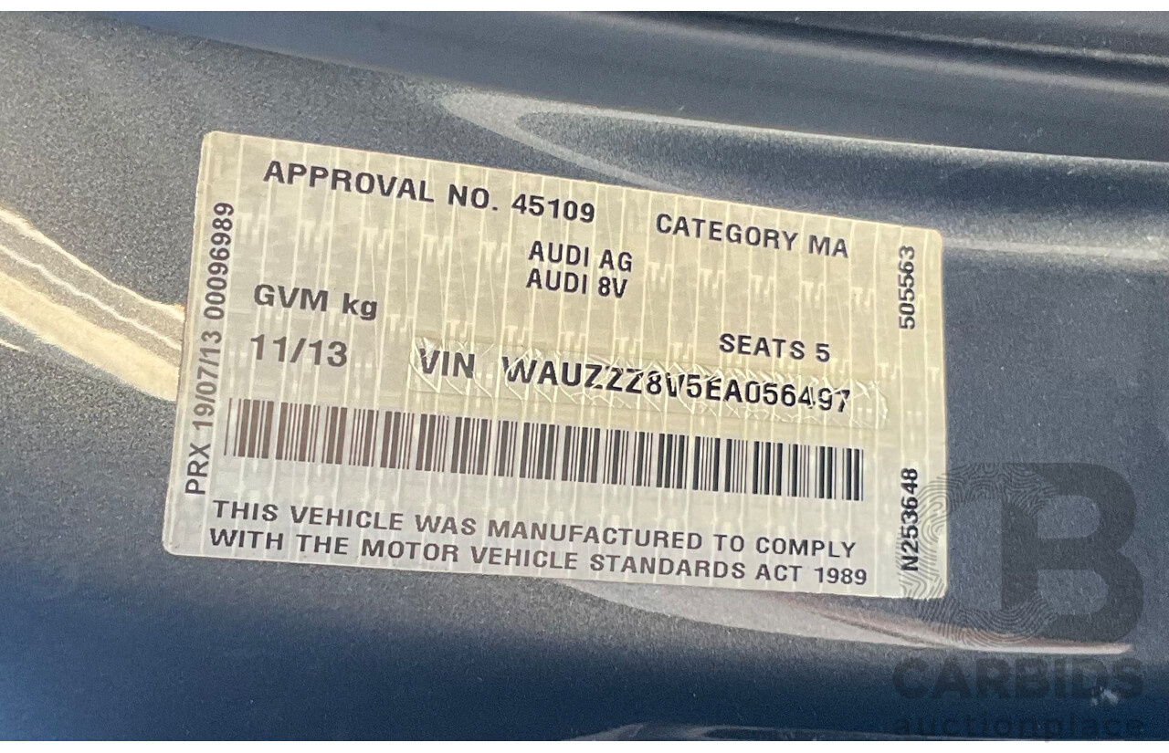 11/2013 Audi A3 Sportback 1.4 TFSI Attraction 8P MY13 5d Hatchback Monsoon Grey Metallic Turbo 1.4L