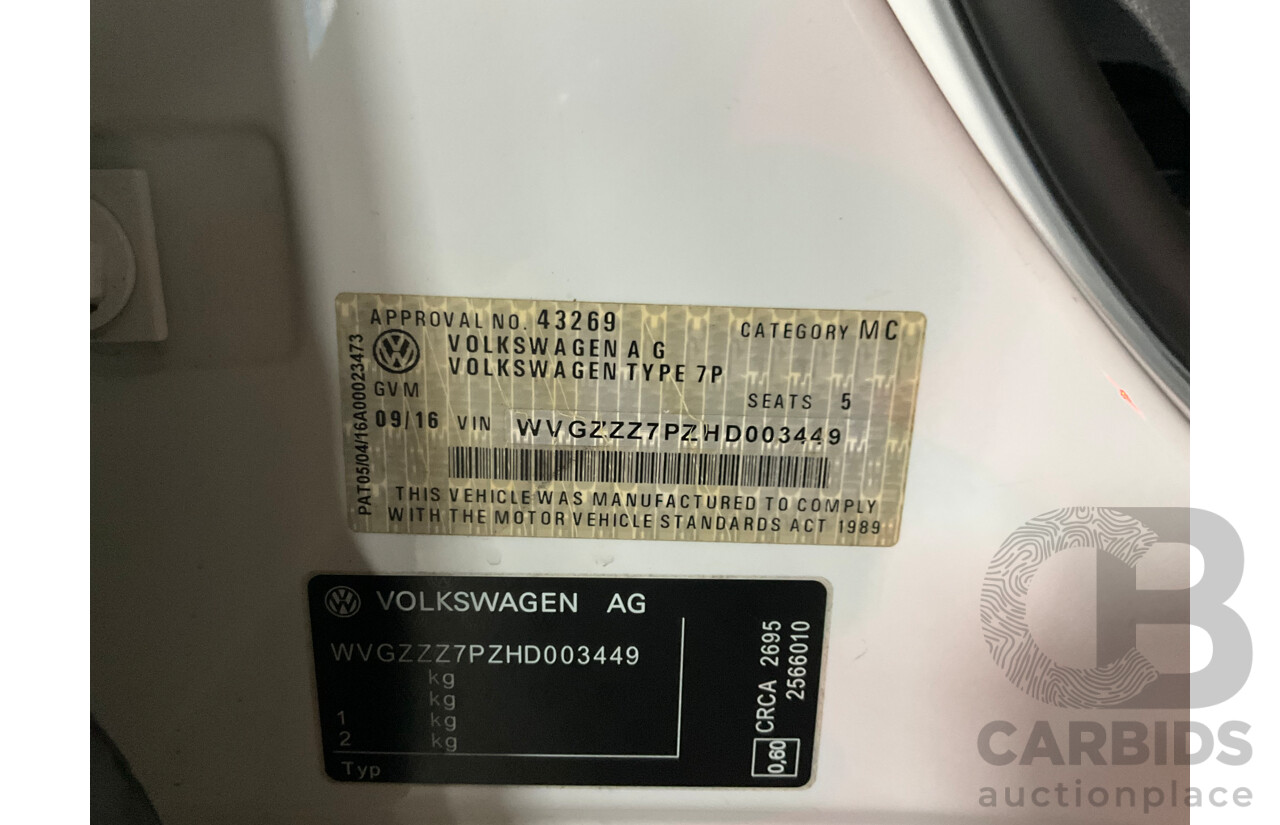 09/2016 Volkswagen Touareg V6 Wolfsburg Edition (AWD) 7P MY17 4d Wagon Pure White Turbo Diesel V6 3.0L