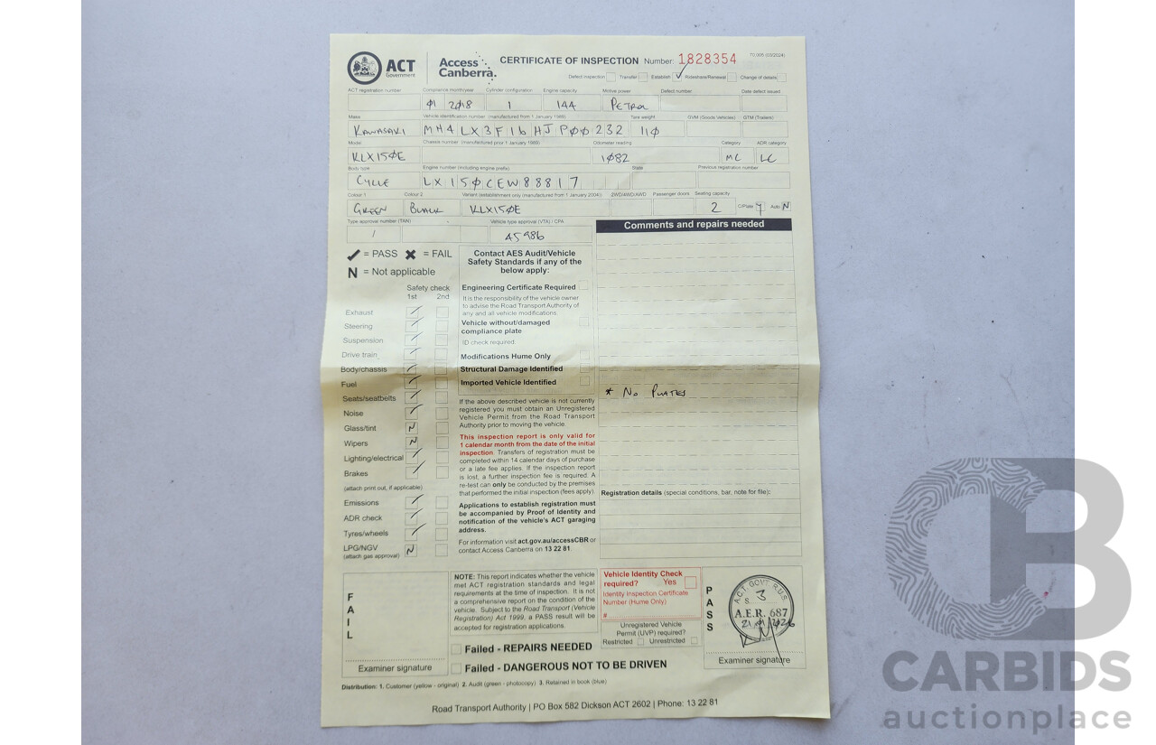 01/2017 Manual Kawasaki 150cc KLX150BF ENDURO Bike Green