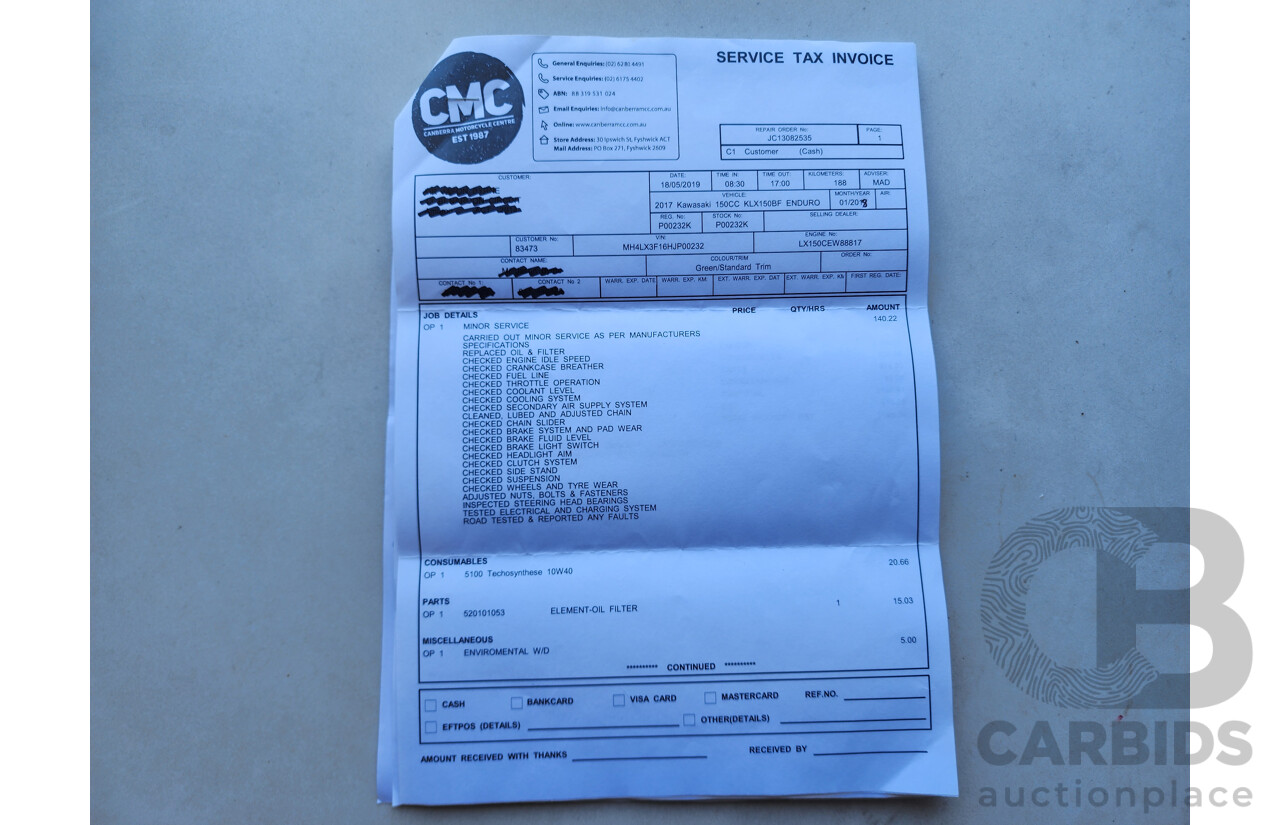 01/2017 Manual Kawasaki 150cc KLX150BF ENDURO Bike Green