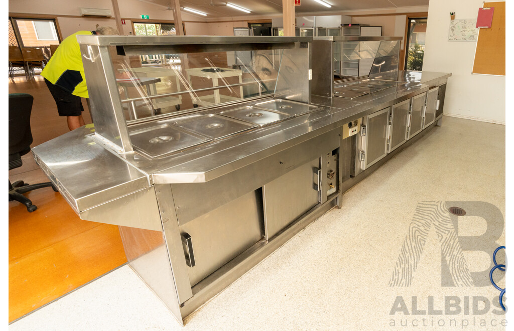 Hot/Cold Food Service and Preparation Station with Tray Rack and Hand Rail