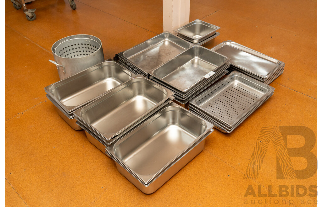 Selection of Stainless Steel Food Service Trays and Strainers