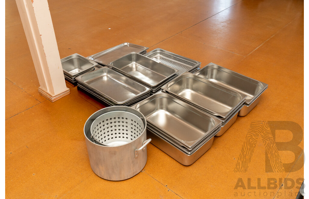Selection of Stainless Steel Food Service Trays and Strainers