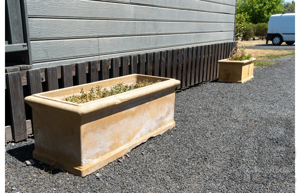 Beige Concrete Rectangular Planter Boxes - Lot of Five