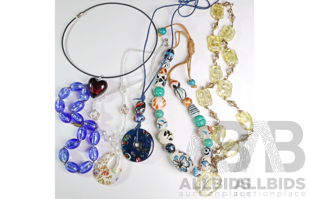 Assorted Glass and Bead Necklaces - Lot of 6