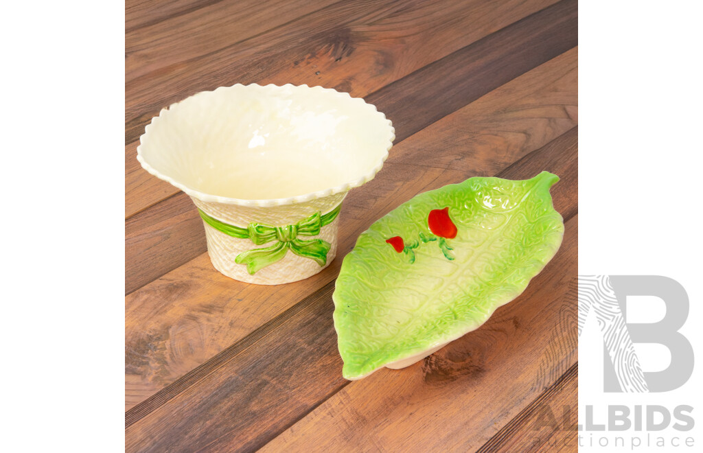 Vintage Falcon Wear Basket Form Dish and Japanese Leaf Form Platter