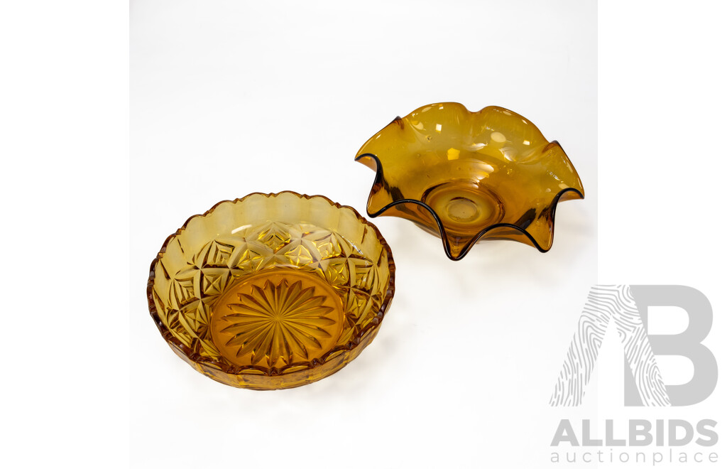 Amber Glass Float Vase with Cut Glass Amber Bowl (2)