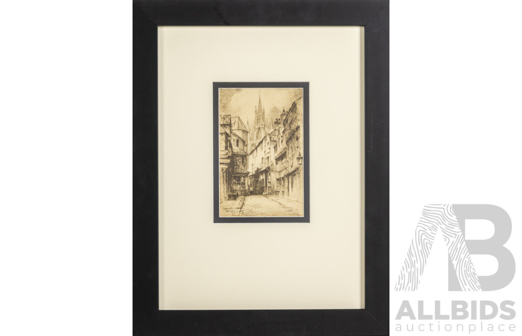 Featherstone Robson (19/20th Centuries, British, 1880-1936), Street Scene & Castle Garth & Cathedral [Newcastle on Tyne], Quality Vintage Prints After Original Etchings, 52 x 40 cm (frames) (2)