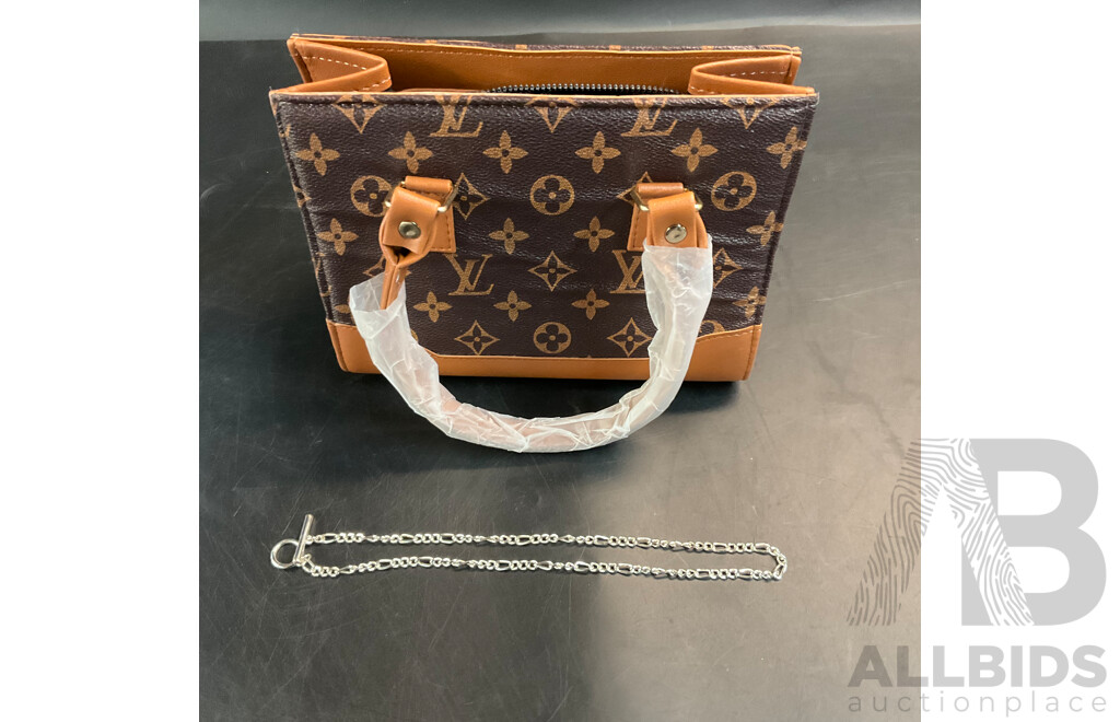Women's Monogram Hand Bag & T-bar Clasp Chain Necklace
