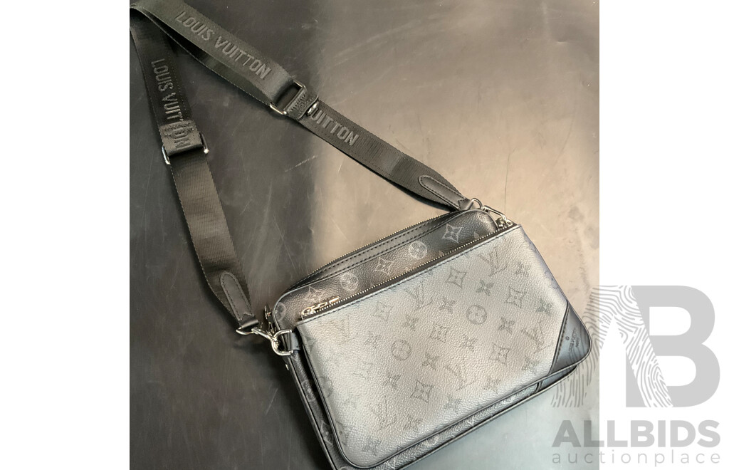 Monogram Black/Grey Leather Messenger Bag  Branded Louis Vuitton