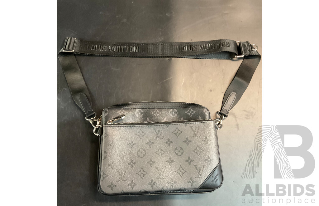 Monogram Black/Grey Leather Messenger Bag  Branded Louis Vuitton