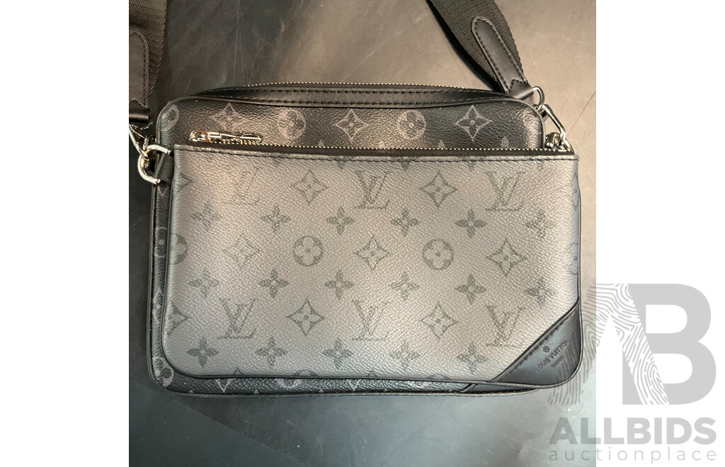 Monogram Black/Grey Leather Messenger Bag  Branded Louis Vuitton