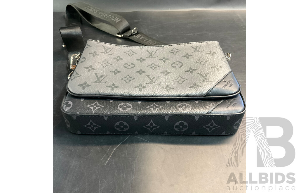 Monogram Black/Grey Leather Messenger Bag  Branded Louis Vuitton