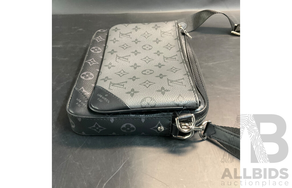 Monogram Black/Grey Leather Messenger Bag  Branded Louis Vuitton