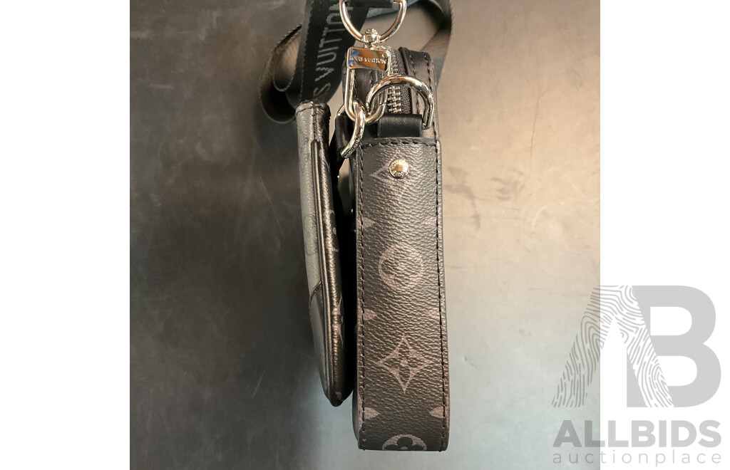 Monogram Black/Grey Leather Messenger Bag  Branded Louis Vuitton